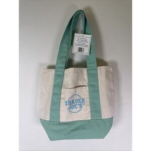 Trader Joe’s Mint Green Cream Spring Pastel Canvas Mini Tote Bag Small NWT